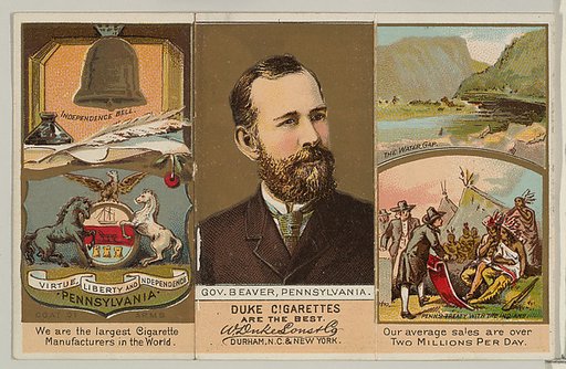 Governor Beaver, Pennsylvania, from "Governors, Arms, Etc." series (N133-2), issued by Duke Sons & Co.