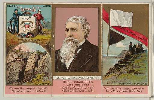 Governor Rusk, Wisconsin, from "Governors, Arms, Etc." series (N133-2), issued by Duke Sons & Co.
