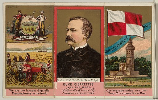 Governor Foraker, Ohio, from "Governors, Arms, Etc." series (N133-2), issued by Duke Sons & Co.