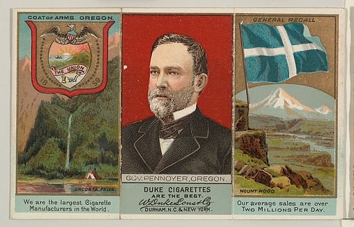 Governor Pennoyer, Oregon, from "Governors, Arms, Etc." series (N133-2), issued by Duke Sons & Co.