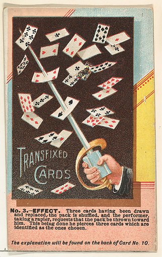 Number 3, Transfixed Cards, from the Tricks with Cards series (N138) issued by W. Duke, Sons & Co. to promote Honest Long Cut Tobacco