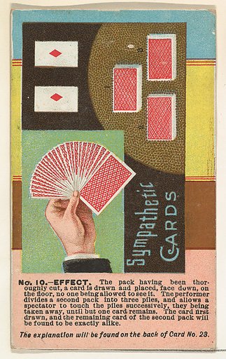 Number 10, Sympathetic Cards, from the Tricks with Cards series (N138) issued by W. Duke, Sons & Co. to promote Honest Long Cut Tobacco