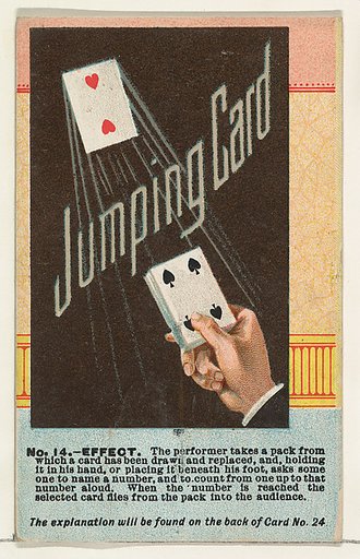Number 14, Jumping Card, from the Tricks with Cards series (N138) issued by W. Duke, Sons & Co. to promote Honest Long Cut Tobacco