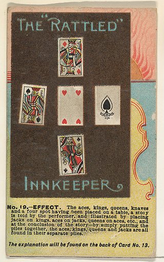 Number 19, The Rattled Innkeeper, from the Tricks with Cards series (N138) issued by W. Duke, Sons & Co. to promote Honest Long Cut Tobacco