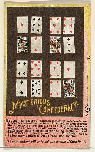 Number 20, Mysterious Confederacy, from the Tricks with Cards series (N138) issued by W. Duke, Sons & Co. to promote Honest Long Cut Tobacco