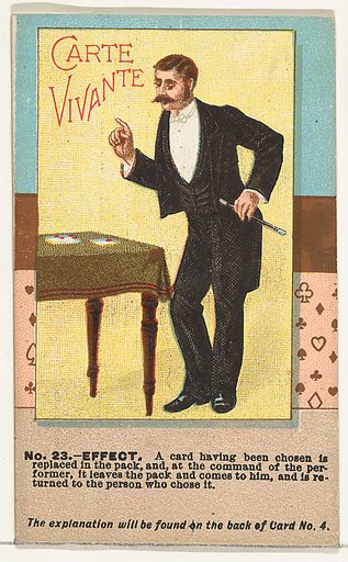 Number 23, Carte Vivante, from the Tricks with Cards series (N138) issued by W. Duke, Sons & Co. to promote Honest Long Cut Tobacco