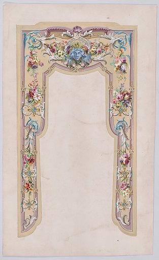 Design for a Valance with a Grotesque Motif and Thin Garlands of Flowers and Leaves with a Scrolling Frame