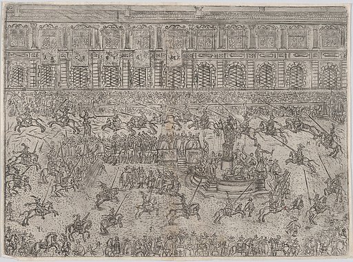 The running of the Quintana and the breaking of the spears (Zu der Quintana rennen und Spiess brechen), from a series depicting the wedding of Wolfgang Wilhelm, Duke of Pfalz-Neuberg, Pfalzgraf, and Magdalena, Duchess of Bavaria, in Munich, 1613 (Plate 10)