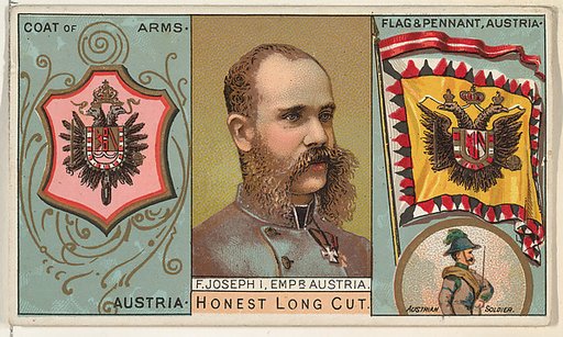 Franz Joseph I, Austria, from the Rulers, Flags, and Coats of Arms series (N126-1) issued by W. Duke, Sons & Co.