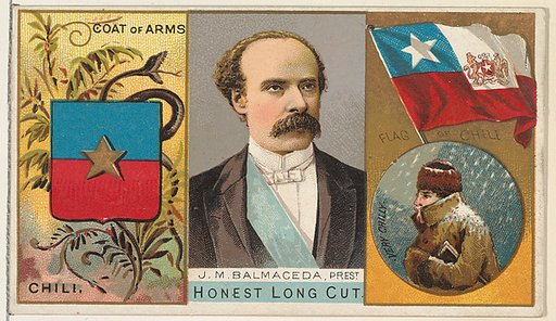 J. M. Balmaceda, President of Chili, from the Rulers, Flags, and Coats of Arms series (N126-1) issued by W. Duke, Sons & Co.