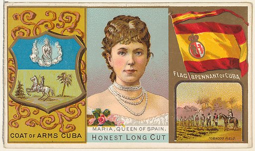 Maria, Queen of Spain, from the Rulers, Flags, and Coats of Arms series (N126-1) issued by W. Duke, Sons & Co.