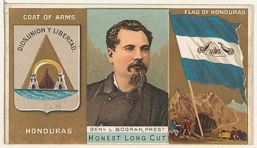 General L. Bogran, President of Honduras, from the Rulers, Flags, and Coats of Arms series (N126-1) issued by W. Duke, Sons & Co.
