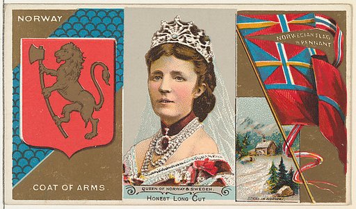 Queen of Norway and Sweden, from the Rulers, Flags, and Coats of Arms series (N126-1) issued by W. Duke, Sons & Co.