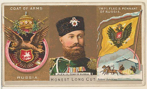 Alexander III, Czar of Russia, from the Rulers, Flags, and Coats of Arms series (N126-1) issued by W. Duke, Sons & Co.