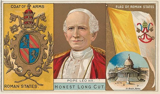 Pope Leo XIII, Roman States, from the Rulers, Flags, and Coats of Arms series (N126-1) issued by W. Duke, Sons & Co.