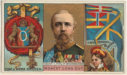 Oscar II, King of Sweden and Norway, from the Rulers, Flags, and Coats of Arms series (N126-1) issued by W. Duke, Sons & Co.