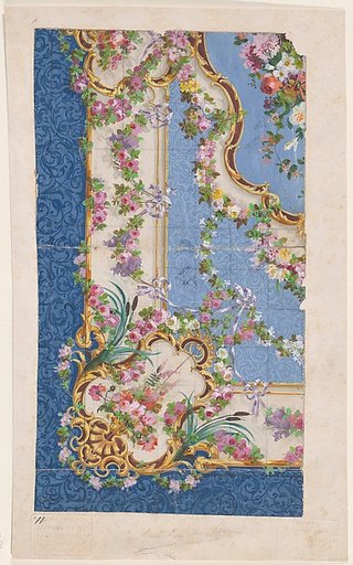 Design for a Rug with Ornamental Frames and Garlands and Festoons of Leaves, Flowers, and Ribbons Over a Background of Arabesques
