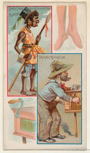 Caricatured figures / Santa Claus has to Furnish the Stockings / Organic Revolution, from the Jokes series (N118) issued by Duke Sons & Co. to promote Honest Long Cut Tobacco