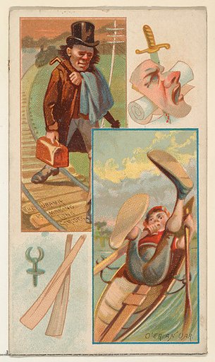 The Drama is Making Long Strides / O'er an Oar, from the Jokes series (N118) issued by Duke Sons & Co. to promote Honest Long Cut Tobacco