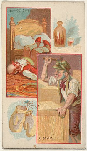 Lying Out of It / A Boxer, from the Jokes series (N118) issued by Duke Sons & Co. to promote Honest Long Cut Tobacco