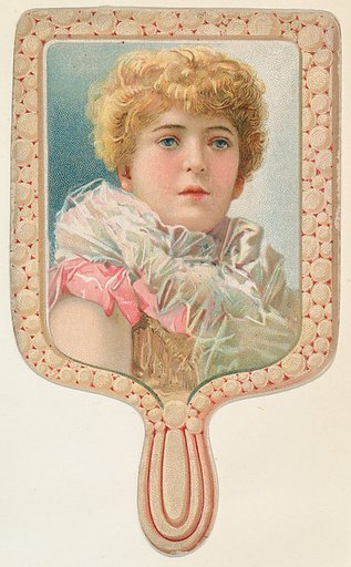 Hand mirror with woman in ruffled white collar, from the Novelties series (N122) issued by Gail & Ax Tobacco to promote Navy Long Cut