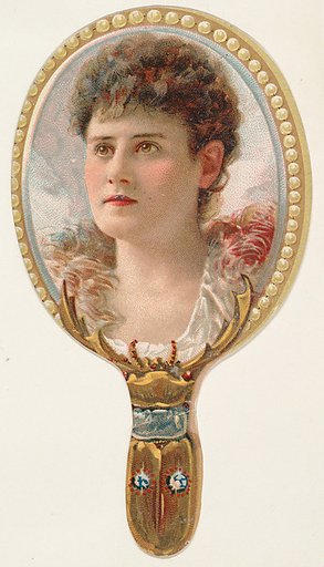 Hand mirror with woman in feathered collar, from the Novelties series (N122) issued by Gail & Ax Tobacco to promote Navy Long Cut