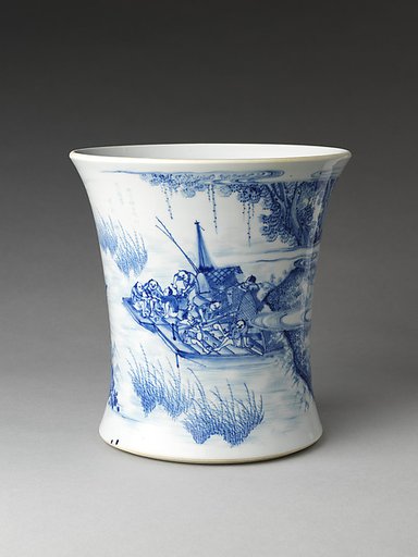 Brush holder with scene of Wang Qing crossing the river from The Water Margin (Shuihu zhuan)