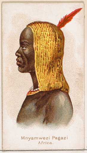 Mnyamwezi Pagazi, Africa, from the Savage and Semi-Barbarous Chiefs and Rulers series (N189) issued by Wm. S. Kimball & Co.