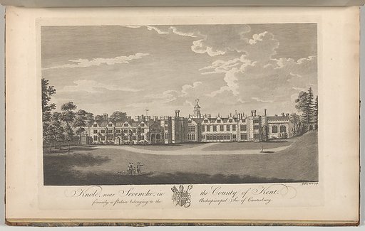 Knole, near Sevenoke, in the County of Kent, formerly a palace belonging to the Archiepiscopal See of Canterbury, from Edward Hasted's "The History and Topographical Survey of the County of Kent", vols. 1-3