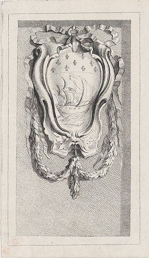 Sailboat within a cartouche, after a bas-relief on the Fontaine des Quatre-Saisons (Paris)