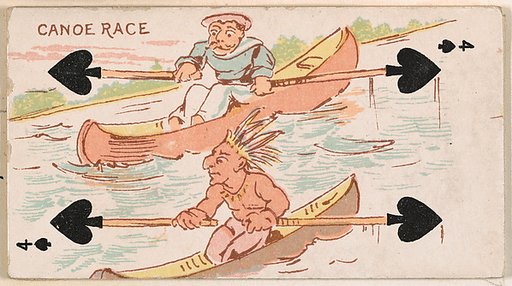 Four of Spades, Canoe Race, from Harlequin Cards, 2nd Series (N220) issued by Kinney Bros.
