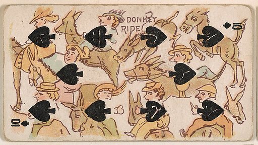 Ten of Spades, Donkey Ride, from Harlequin Cards, 2nd Series (N220) issued by Kinney Bros.