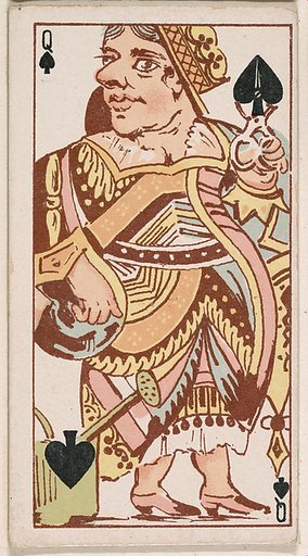 Queen of Spades, The German, from Harlequin Cards, 2nd Series (N220) issued by Kinney Bros.