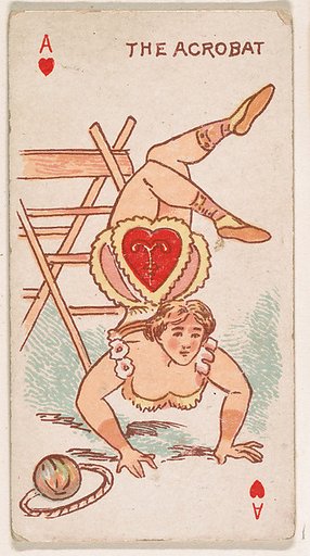 Ace of Hearts, The Acrobat, The German, from Harlequin Cards, 2nd Series (N220) issued by Kinney Bros.