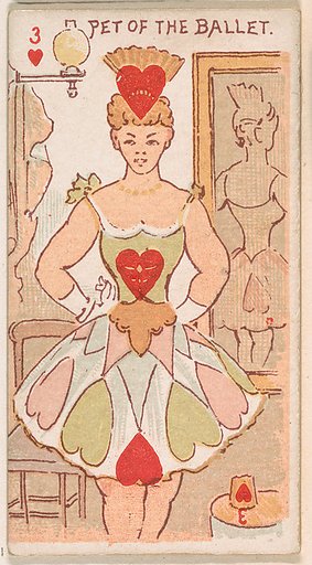Three of Hearts, Pet of the Ballet, from Harlequin Cards, 2nd Series (N220) issued by Kinney Bros.