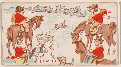 Four of Hearts, The Meet, from Harlequin Cards, 2nd Series (N220) issued by Kinney Bros.