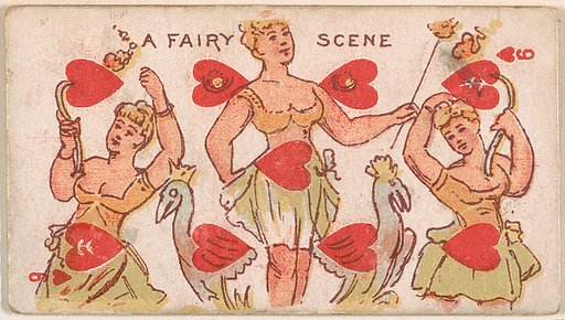 Nine of Hearts, A Fairy Scene, from Harlequin Cards, 2nd Series (N220) issued by Kinney Bros.