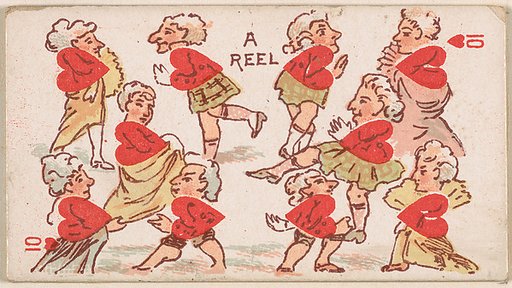 Ten of Hearts, A Reel, from Harlequin Cards, 2nd Series (N220) issued by Kinney Bros.