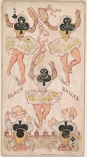 Five of Clubs, Black Ballet, from Harlequin Cards, 2nd Series (N220) issued by Kinney Bros.
