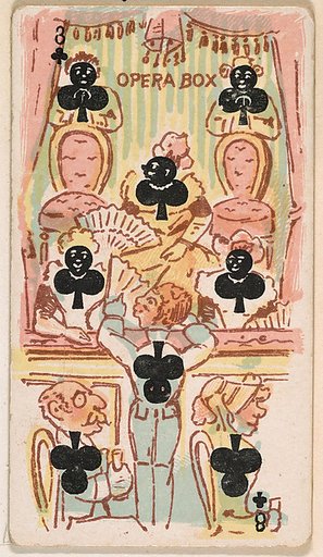 Eight of Clubs, Opera Box, from Harlequin Cards, 2nd Series (N220) issued by Kinney Bros.