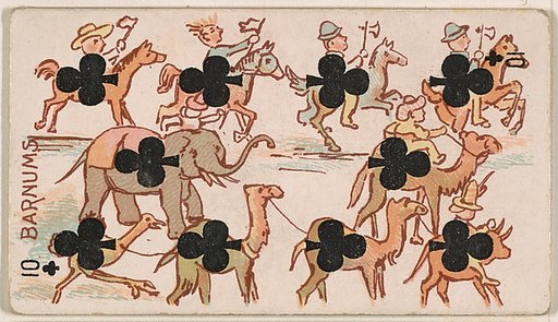 Ten of Clubs, Barnum's, from Harlequin Cards, 2nd Series (N220) issued by Kinney Bros.