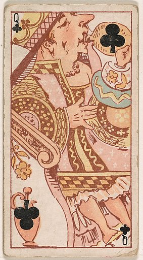 Queen of Clubs, from Harlequin Cards, 2nd Series (N220) issued by Kinney Bros.