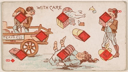 Eight of Diamonds, With Care, from Harlequin Cards, 2nd Series (N220) issued by Kinney Bros.