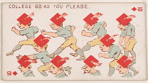 Ten of Diamonds, College Go As You Please, from Harlequin Cards, 2nd Series (N220) issued by Kinney Bros.