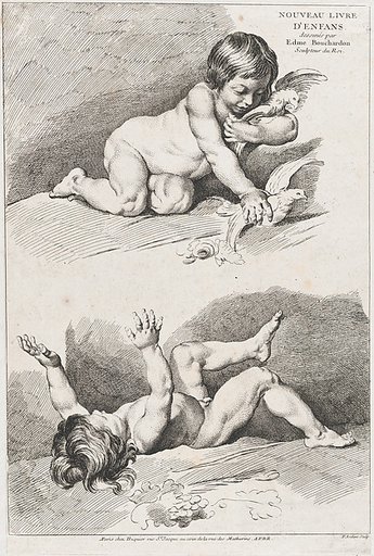 Two nude children playing with a leaf, from "New Book of Children"