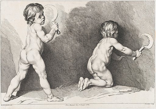 Two nude children standing, from "New Book of Children"
