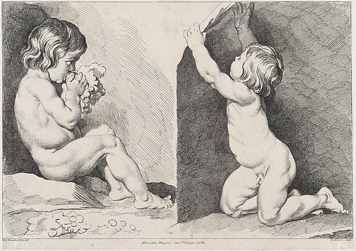 Two nude children eating grapes, from "New Book of Children"