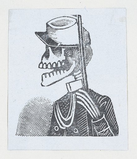 Male skeleton wearing military dress (vignette for the feast of the dead)