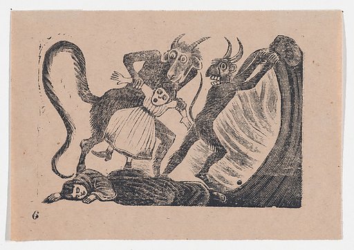 Plate 6: Terrible fate of a young woman who after a calumny was snatched by the devil and dragged to hell