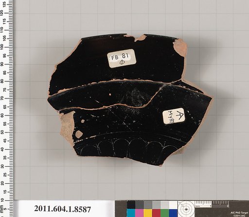 Terracotta rim fragment of a stemless kylix (drinking cup)